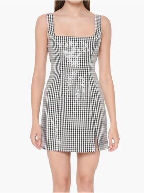 WAYF Icon Sequin Gingham Minidress in black and white